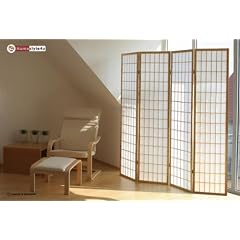 4 fach Holz Paravent Shoji Raumteiler Trennwand in natur