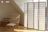 4 fach Holz Paravent Shoji Raumteiler Trennwand in natur