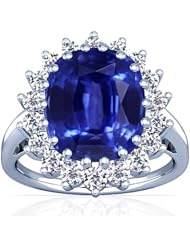 18K White Gold Cushion Cut Blue Sapphire Ring With Sidestones (GIA Certificate)