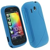 51YxQes9fTL. SL160  igadgitz Kristall Gel (TPU thermoplastisches Polyurethane) dauerhafte Schutzhülle Etui Case Tasche Hülle in Dunkel Blau Transluzent, mit gemischter Oberflächenstrucktur und mit rutschfesten Seiten für HTC Explorer Android Smartphone + Display Schutzfolie