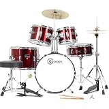 Junior 5-Piece Red Childrens Drum Set with Cymbals Sticks Stands Stool and Hardware - Child Kid Size