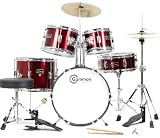 Junior Children's 5-Piece Red Drum Set with Cymbals Sticks Stands and Stool