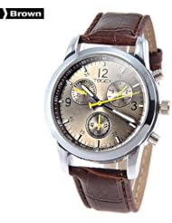 TOGEX Fashion Round Case Quartz Analog Watch Wristwatch Timepiece with PU Leather Band for Men Women - Brown