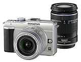 Olympus E-PL1 Digitalkamera (13 Megapixel, 6,9 cm (2,7 Zoll) Display) champagner Double Zoom Kit mit EZ-M1442L silber und EZ4015-2 schwarz Objektive + MMF-2 FT-Adapter