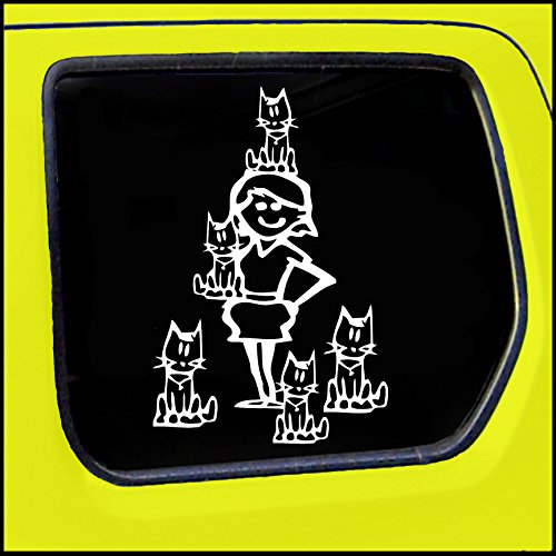 Crazy Cat Lady Stick Figure Family Decal can be applied to any surface Funny Vinyl Decal Sticker White In Color No Inks 100% Vinyl 8.5 