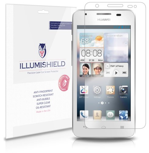 iLLumiShield - Huawei Ascend G510 Screen Protector Japanese Ultra Clear HD Film with Anti-Bubble and Anti-Fingerprint - High Quality (Invisible) LCD Shield - Lifetime Replacement Warranty - [3-Pack] OEM / Retail Packaging
