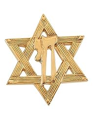 18K Yellow Gold Star of David Lapel Pin with Chai - 23.25x20.25mm -- LIFETIME WARRANTY