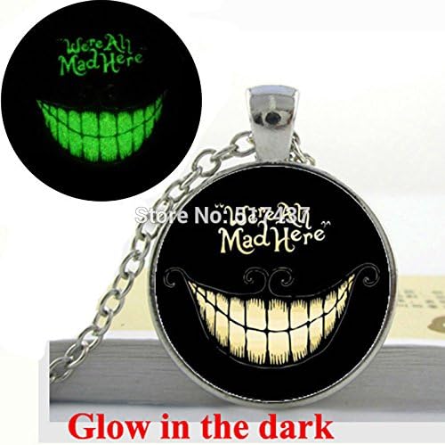Pretty Lee Glow In The Dark Necklace We'Re All Mad Here Necklace Glass Pendant Alice In Wonderland Necklace Glowing Jewelr