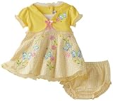 Youngland Baby-girls Infant Mock Caridgan Butterfly Seersucker Dress With Organza Ruffles And Diaper Cover, Yellow, 12 Months
