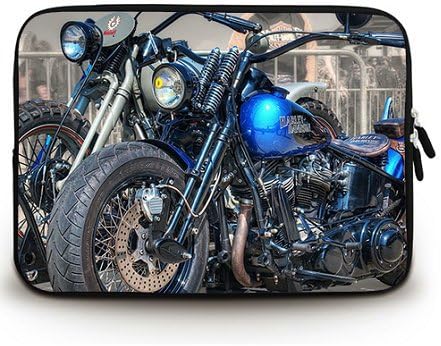 HUADO New Style harley davidson bike motorcycle style bikers Laptop Sleeve Portable Laptop Carrying Bag Twin Sides Patterns Waterproof Canvas Fabric Case for 12 12.5 Inch Laptop