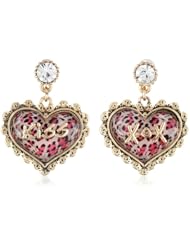 Betsey Johnson "Lovely Leopard" Pink Heart Drop Earrings