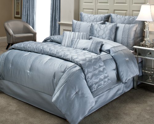 Beacon Looms Radiance 100-Percent Silk 4-Piece Queen Comforter Set, Blue
