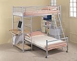 Twin Bunk Bed with Casters, Computer Station, Bookshelf, and Ladder