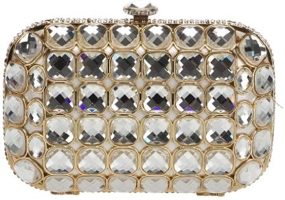Natasha Jeweled Minaudiere Clutch in Clear and Gold