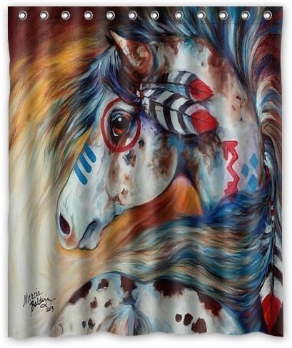 Spirit Indian War Horse The Gift Watercolor painting Shower Curtain Custom Printed Waterproof fabric Bath Curtain