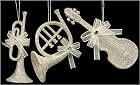 Set of 3 Sparkling Silver Musical Instrument Christmas Ornaments