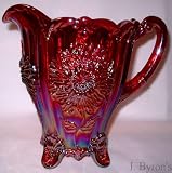 Red Carnival Glass Dahlia Footed Lemonade Pitcher