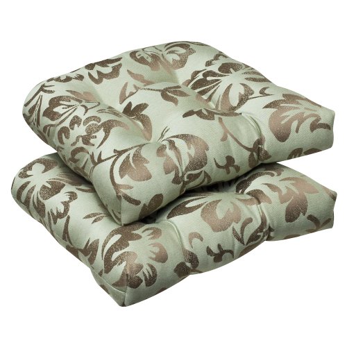 Pillow Perfect Outdoor Brown/Green Floral Sunbrella Wicker Seat Cushions, 2-Pack Pillow Perfect Outdoor Brown/Green Floral Sunbrella Wicker Seat Cushions, 2-Pack