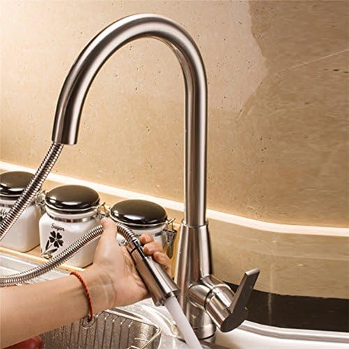 Husun 360 Degree Swivel Good Valued Modern Hot& Cold Mixer Pull-Down Kitchen Faucet Single Handle American Standard G3/8 Stainless Steel Kitchen Sink Faucet , Brushed Nickel Kitchen Faucet