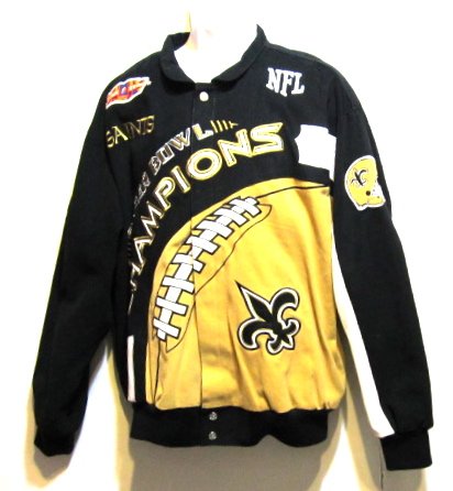 New Orleans Saints Superbowl XLIV Champions SIZE LARGE Midweight Canvas Jacket. Embroidered Team Graphics