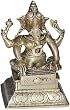 Lord Ganesha Brass Sitting Statue Playing Hormonium 4 x 3 x 5.5 inches