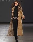 Leopard-trim faux suede coat