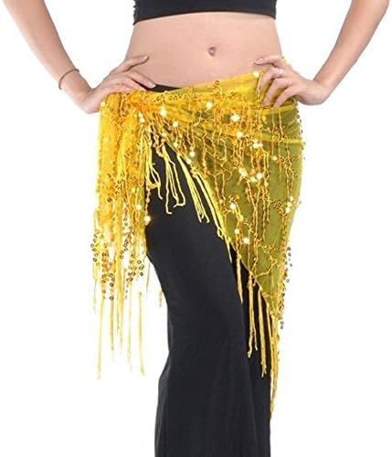 Yanseller Beautiful Belly Dance Hip Scarf & Shawl with Paillettes and Fringe (Yellow)