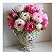 hilingo 1 Bunch Hight Quality Fake Peony Artificial Flower Bouquet Home Office Decor Fushia