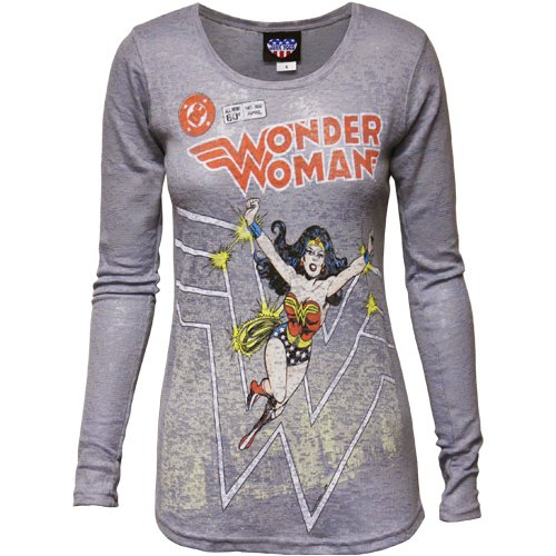  Wonder Woman Vintage Comic Cover Burnout Juniors Girly Long Sleeve T-Shirt by Junk Food