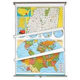 64 x 50 Michigan/U.S/World Combo Map