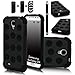 E-LV Hybrid Domino Polka Dot Dual Layer Armor Defender Case Combo for Samsung Galaxy S4 S IV i9500 with 1 Screen Protector, 1 Black Stylus and E-LV Microfiber Sticker Digital Cleaner (Black on Black) (Not for Samsung Galaxy S4 Active)