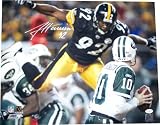 James Harrison Autographed Steelers 16x20 Photo (Leap) w/ JSA COA