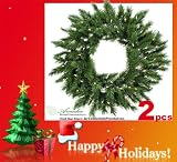 TWO 30" Artificial Pine Wreath with Light for Christmas Decoration