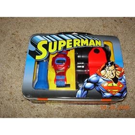 Superman Watch, Flashlight and Binoculars w Tin Container by