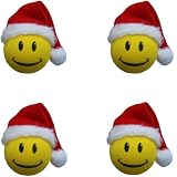 Happy Smiley Face Christmas Santa Claus Hat Car Truck SUV Antenna Topper - 4PK