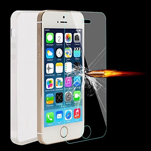 TKOOFN 0.3mm Tempered Glass Screen Protector + Ultra Thin Crystal Clear Grip Back Case + Cleaning Cloth for Apple iPhone 5/ iPhone 5s, BHK7320-T