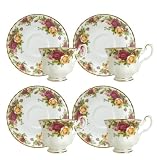 Royal Doulton-Royal Albert Old Country Roses Teacups and Saucers, Set of 4