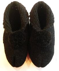 Handmade Pure Alpaca Natural Fiber Slippers - Classic Black (Large Size)