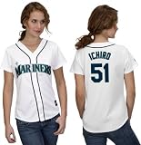 MLB Women's Seattle Mariners Ichiro White Home Short Sleeve 5 Button Synthetic Replica Baseball Jersey  (White, Small)