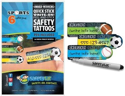 Quick Stick Write-on! Child ID Tattoos (Sports)