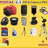 Pentax K-x Digital SLR Camera Kit (Red), with 18-55mm Da Lens + 55-300mm Lens + SSE Best Value 16GB, Deluxe Carrying Case, Flash, Lens & Tripod Complete Accessories Package