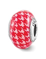 Sterling Silver Reflection Red Checkered Overlay Italian Bead