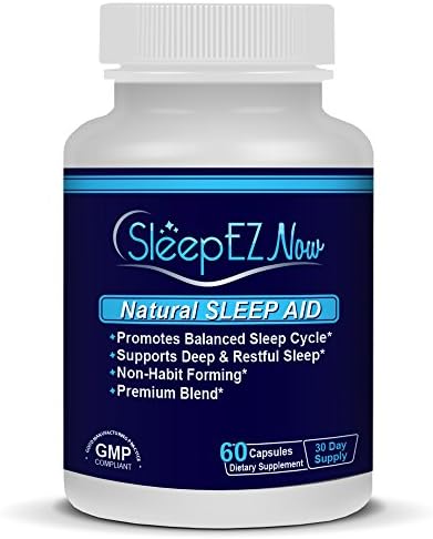 SleepEZNOW- Natural Sleep Aid with Stress Relief. With GABA, Valerian and Melatonin ++ Non-Addictive Sleep Aid, No Side Effects. Made in the USA. 60 Capsules.