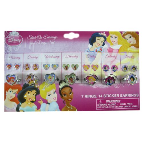 Disney Princess Stick-on Earrings and Rings Set - Princess Sticker Earrings & Rings Set for Everyday of the Week!