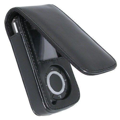 Leather Case w  Cover for SanDisk Sansa e200   e200R series MP3 Player  Black