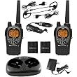 Midland GXT1000VP4 50-Channel 36-Mile Waterproof 2-Way GMRS Radio with NOAA All Hazard /Weather Alert, Rechargeable Batteries, Dual Desktop charger 12 Volt Vehicle Adapter and 2 Headsets (Pair, Black/Silver)
