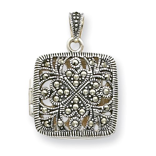Sterling Silver Marcasite Locket w/ 18 box Chain Length 18\