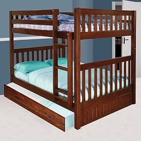 Merlot Full Full Mission Bunk with Trundle, 5 Drawer Chest and Entertainment Console