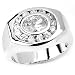Solid Sterling Silver Cubic Zirconia Rhodium Plated Men's Ring with Large Center CZ and Surrounding Small CZ Stones