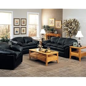 3pc Avalon Black Italian Leather Chair, Loveseat & Sofa Set